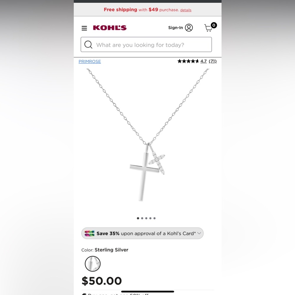 Brand new in box primrose silver cross necklace